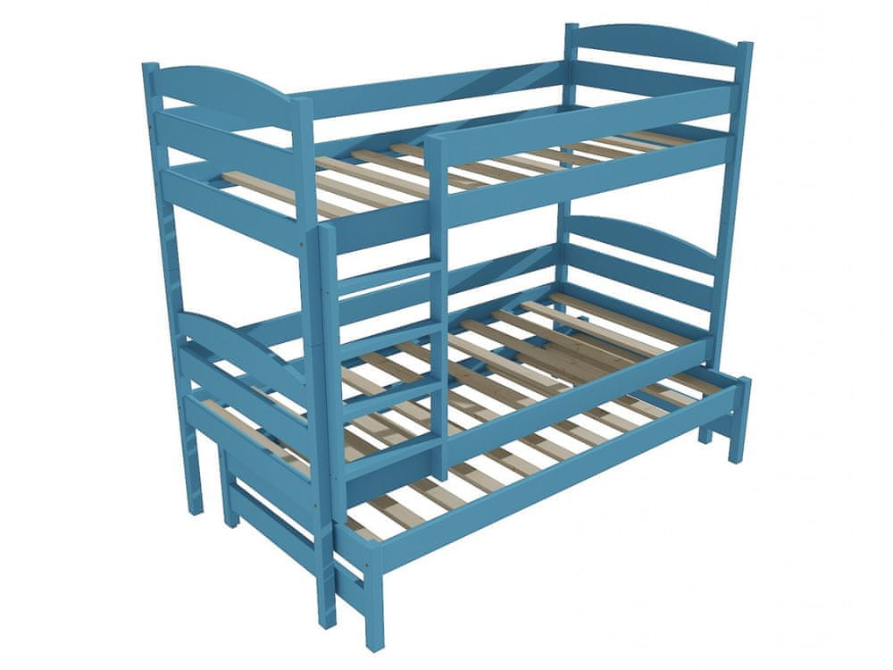 eoshop Poschodová posteľ s výsuvnou prístelkou PPV 009 (Rozmer: 80 x 190 cm, Priestor medzi lôžkami: 80 cm, Farba dreva: farba modrá)