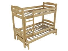 eoshop Poschodová posteľ s výsuvnou prístelkou PPV 010 (Rozmer: 80 x 200 cm, Priestor medzi lôžkami: 80 cm, Farba dreva: bezfarebný lak)