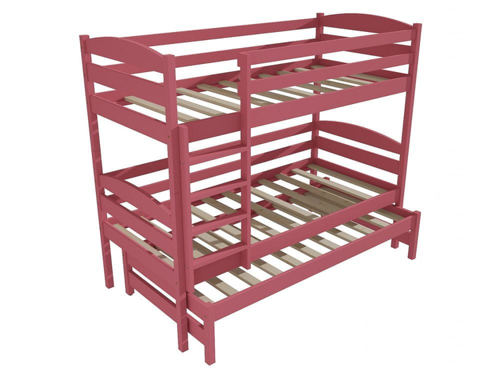 eoshop Poschodová posteľ s výsuvnou prístelkou PPV 016 (Rozmer: 90 x 180 cm, Priestor medzi lôžkami: 80 cm, Farba dreva: farba ružová)