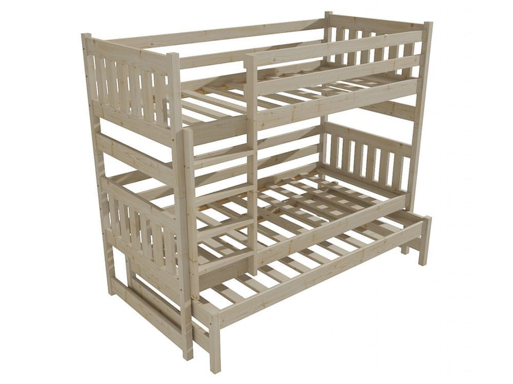 eoshop Poschodová posteľ s výsuvnou prístelkou PPV 019 (Rozmer: 80 x 180 cm, Priestor medzi lôžkami: 80 cm, Farba dreva: surové drevo)