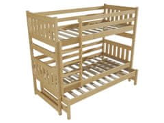 eoshop Poschodová posteľ s výsuvnou prístelkou PPV 019 (Rozmer: 80 x 200 cm, Priestor medzi lôžkami: 80 cm, Farba dreva: bezfarebný lak)