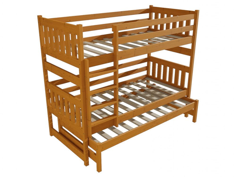 eoshop Poschodová posteľ s výsuvnou prístelkou PPV 019 (Rozmer: 80 x 180 cm, Priestor medzi lôžkami: 80 cm, Farba dreva: morenie jelša)