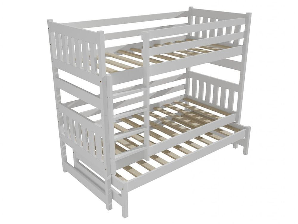 eoshop Poschodová posteľ s výsuvnou prístelkou PPV 019 (Rozmer: 80 x 180 cm, Priestor medzi lôžkami: 80 cm, Farba dreva: farba biela)