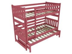 eoshop Poschodová posteľ s výsuvnou prístelkou PPV 019 (Rozmer: 80 x 200 cm, Priestor medzi lôžkami: 80 cm, Farba dreva: farba ružová)
