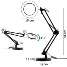 LUMILED LED stolná lampička LUCA biela 7W CCT USB stmievateľná 8x zväčšovacie sklo