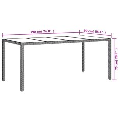 Vidaxl Záhradný stôl hnedý 190x90x75 cm tvrdené sklo a polyratan