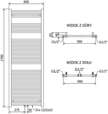 Mexen Pluton vykurovacie teleso 1700 x 600 mm, 980 W, čierna, W106-1700-600-00-70