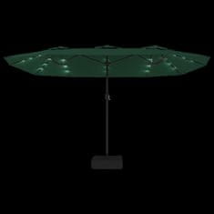 Vidaxl Slnečník s dvojitou strieškou a LED zelený 449x245 cm
