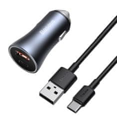 shumee Rýchla autonabíjačka 40W PD QC USB-C / USB + USB-C kábel sivý