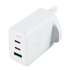 shumee Sieťová nabíjačka anglická zástrčka UK GaN 65W 1x USB 2x USB-C PD biela