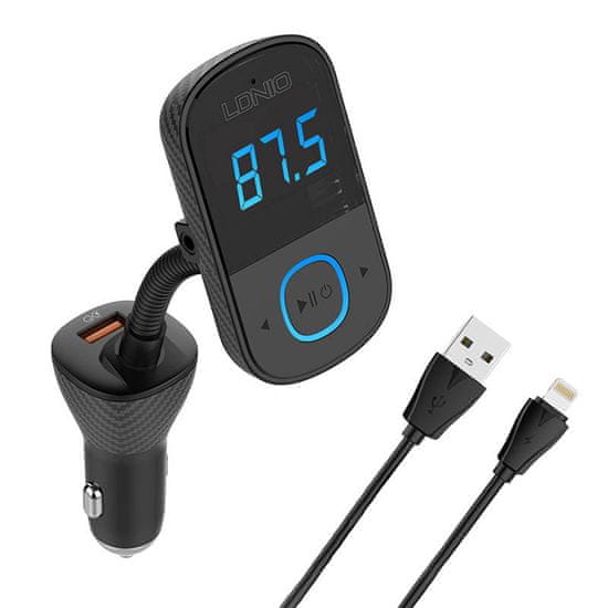 LDNIO Vysielač FM LDNIO Bluetooth C705Q 2USB, USB-C + kábel Lightning