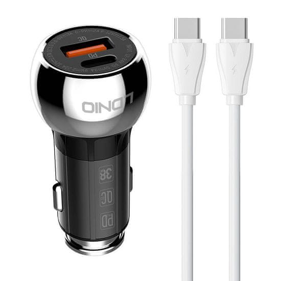 LDNIO LDNIO C1 USB nabíjačka do auta, USB-C + USB-C - USB-C kábel