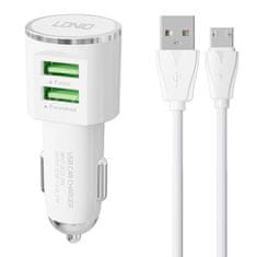 LDNIO Nabíjačka do auta LDNIO DL-C29, 2x USB, 3,4A + Micro USB kábel (biela)