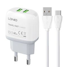 LDNIO LDNIO A2219 2USB sieťová nabíjačka + kábel USB-C