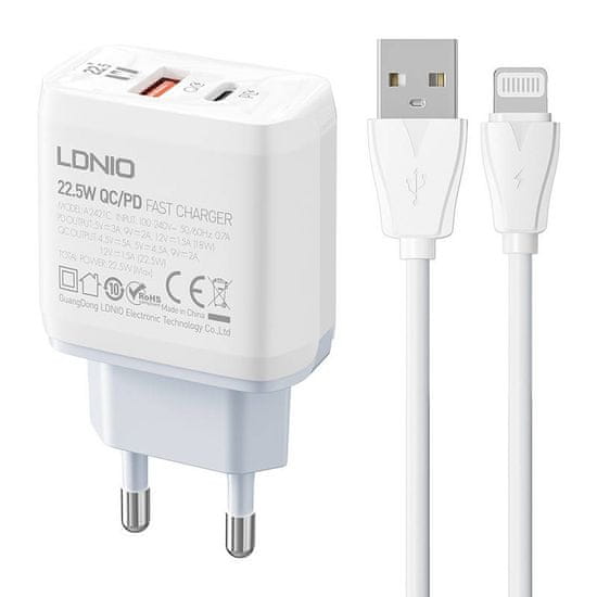 LDNIO LDNIO A2421C USB, USB-C 22,5W sieťová nabíjačka + Lightning kábel