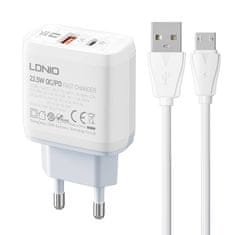 LDNIO LDNIO A2421C USB, USB-C 22,5W sieťová nabíjačka + MicroUSB kábel