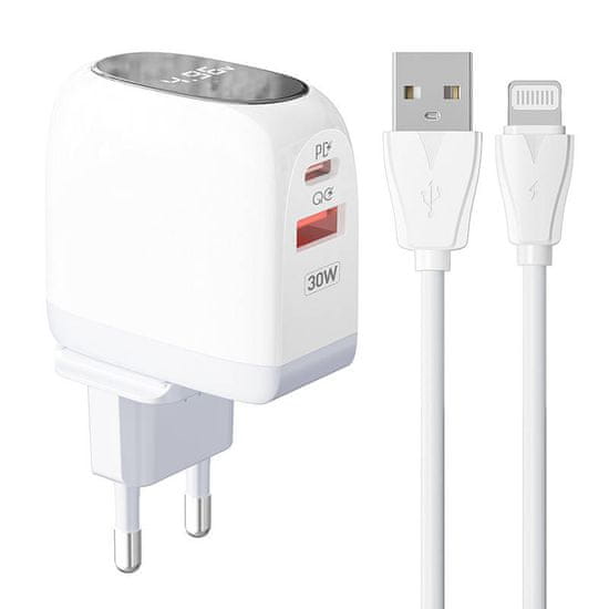 LDNIO LDNIO A2522C USB, USB-C 30W sieťová nabíjačka + Lightning kábel