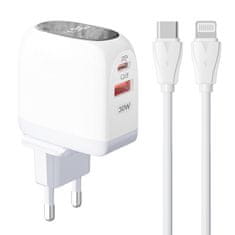 LDNIO LDNIO A2522C USB, USB-C 30W sieťová nabíjačka + USB-C - Lightning kábel