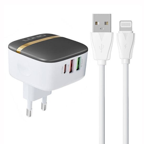 LDNIO LDNIO A3513Q 2USB, USB-C 32W sieťová nabíjačka + Lightning kábel