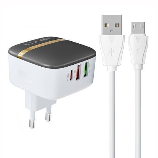 LDNIO LDNIO A3513Q 2USB, sieťová nabíjačka USB-C 32W + kábel MicroUSB