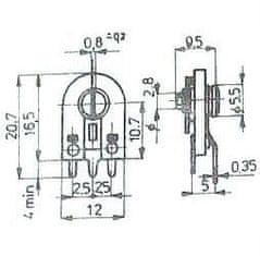 HADEX 1k0 - TP011, trimer cermetový stojatý RM5x5mm