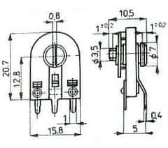 HADEX 220k - TP015, trimer uhlíkový keramický stojatý RM10x5mm