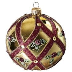 Decor By Glassor Vianočná guľa zlatá tmavočervený dekor (Veľkosť: 10)