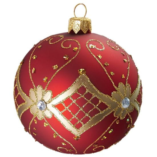Decor By Glassor Vianočná guľa červená zlatý dekor (Veľkosť: 8)
