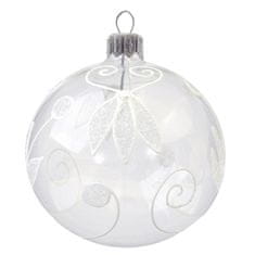 Decor By Glassor Vianočná guľa transparentná s bielym zdobením (Veľkosť: 10)
