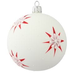 Decor By Glassor  Vianočná guľa biela červené hviezdy (Veľkosť: 6)