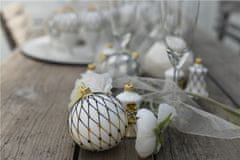 Decor By Glassor Vianočná guľa biela s čierno-zlatou sieťkou (Veľkosť: 6)