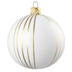 Decor By Glassor Vianočná guľa – biela, zlaté prúžky (Veľkosť: 6)