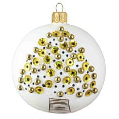 Decor By Glassor Vianočná guľa biela so zlatým korálikovým stromčekom (Veľkosť: 6)