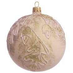 Decor By Glassor Vianočná guľa krémová lístky (Veľkosť: 10)