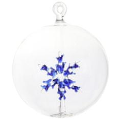 Decor By Glassor Vianočná guľa priehľadná s modrou vločkou