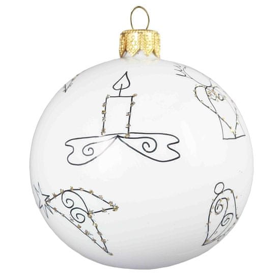 Decor By Glassor Vianočná guľa biela, obrázky (Veľkosť: 6)