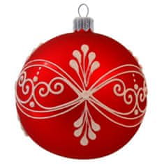 Decor By Glassor Vianočná ozdoba červená banka s bielym dekorom (Veľkosť: 8)