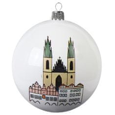 Decor By Glassor Biela sklenená guľa s dekorom Prahy