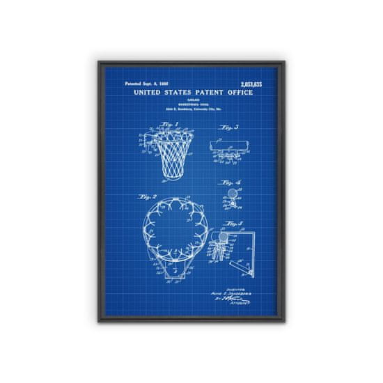 Vintage Posteria Poster Americký patent na basketbalový kôš A1 - 59,4x84,1 cm