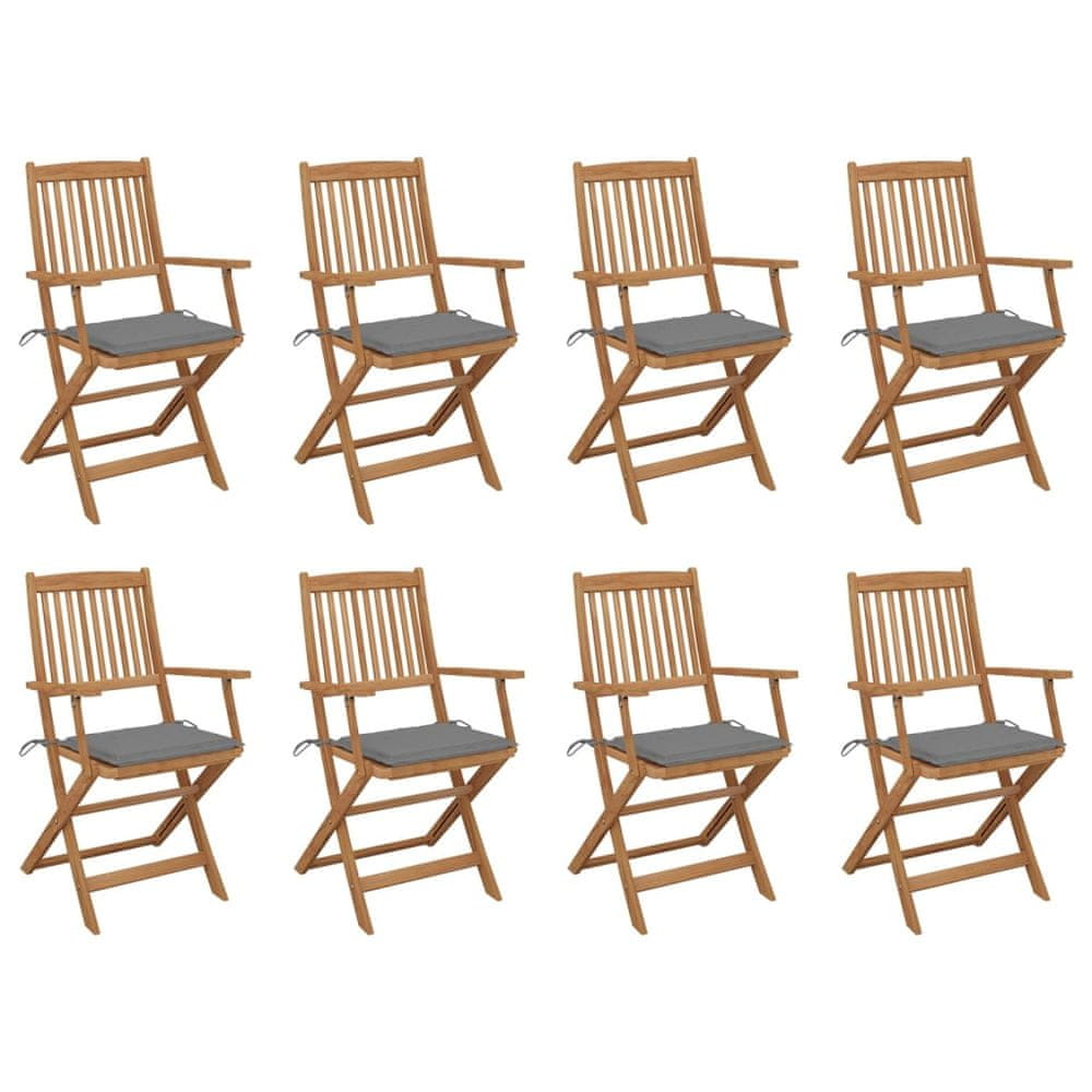 Vidaxl Skladacie vonkajšie stoličky s podložkami 8 ks akáciový masív