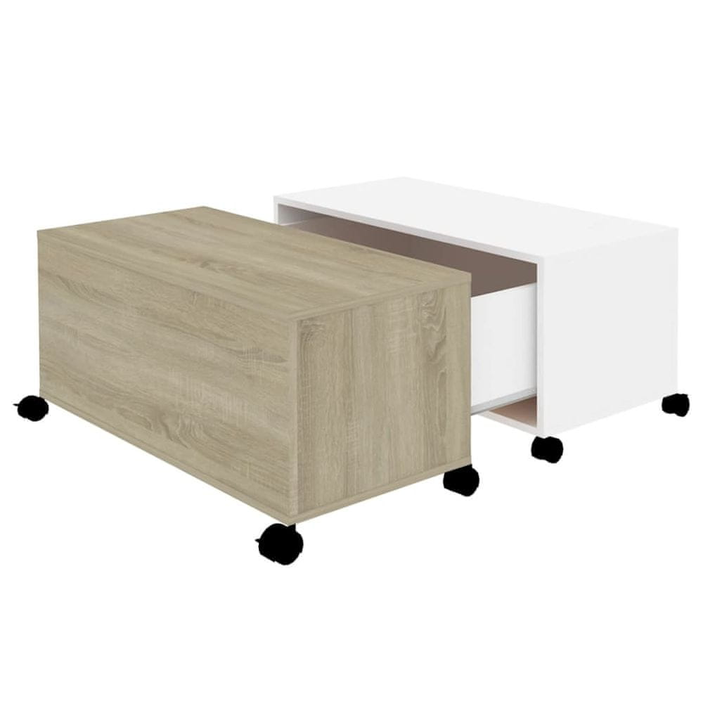 Vidaxl Konferenčný stolík, biela+sonoma 75x75x38 cm, kompozitné drevo