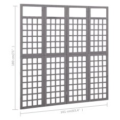 Vidaxl Deliaca stena/mriežka, 4 panely, jedľový masív, sivá 161x180 cm