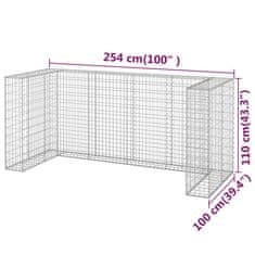 Vidaxl Gabiónová stena na odpadkové koše, oceľ 254x100x110 cm