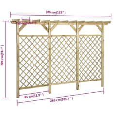 Vidaxl Záhradný mriežkový plot s pergolou 300x50x200 cm impregnovaná borovica