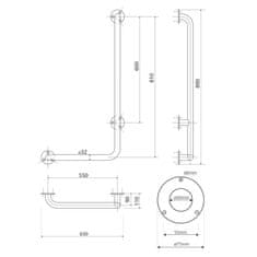 SAPHO Handicap nástenné madlo pravé 810x550, biela (XH524W)