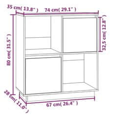 Vidaxl Komoda medovo-hnedá 74x35x80 cm masívne borovicové drevo