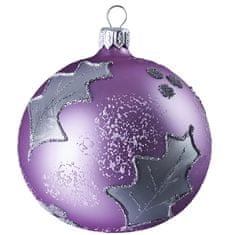 Decor By Glassor Vianočná guľa fialová, lístky (Veľkosť: 6)