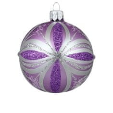 Decor By Glassor Vianočná banka fialová so strieborným dekorom (Veľkosť: 6)