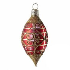 Decor By Glassor Vianočná ozdoba, červená oliva so zlatým dekorom