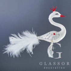 Decor By Glassor Sklenené labuť biele s červenou korunkou